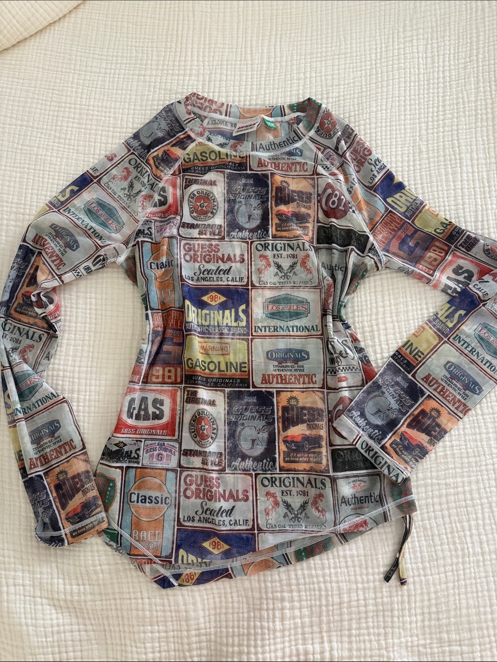 Guess Multi-Color Vintage Patchwork Logo Long Sleeve Top